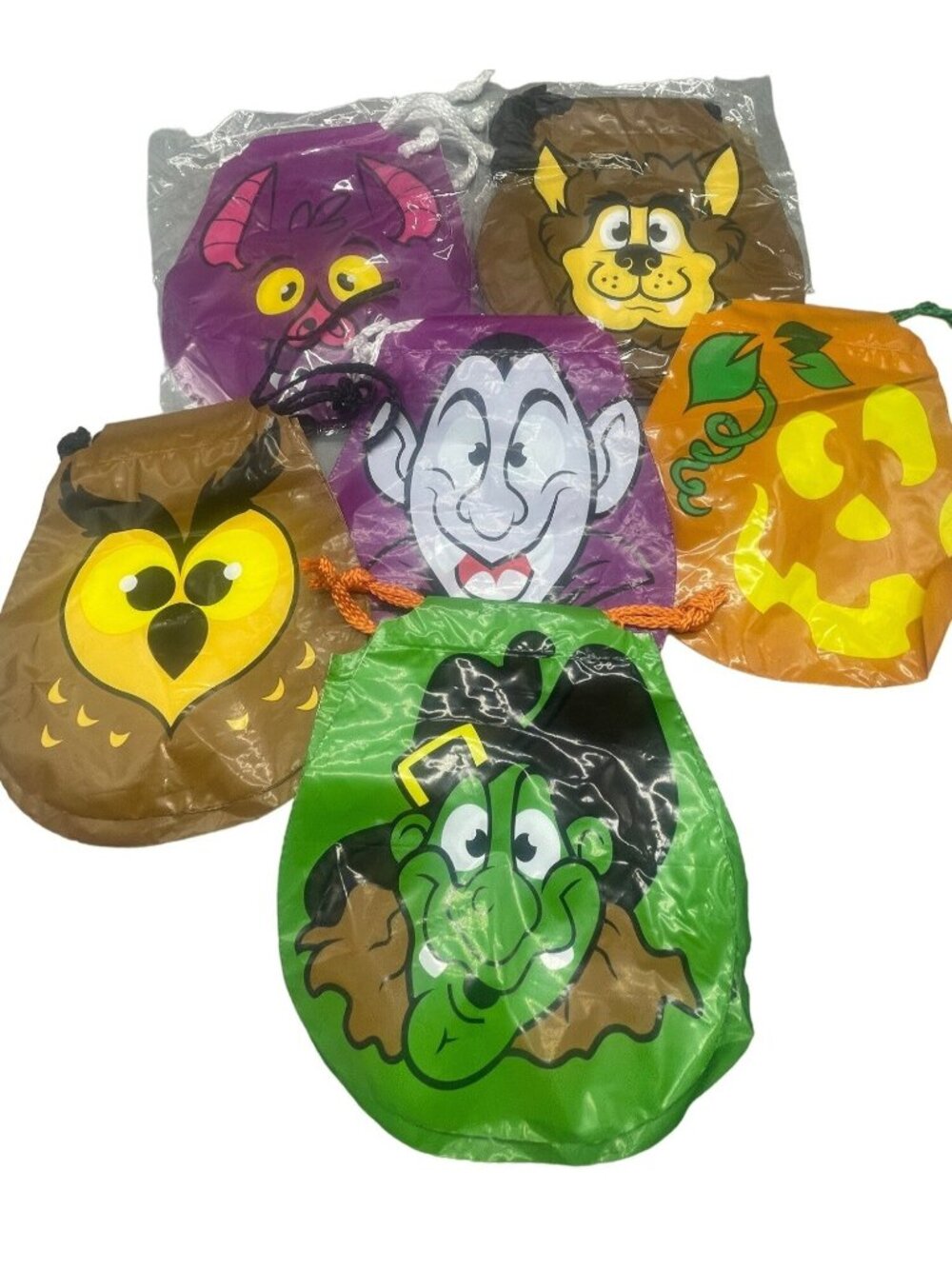Halloween party gift bags lot of 19 tie strings orange purple monsters READ